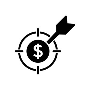 Icon of target with dollar sign and arrow, symbolizing competitive pricing